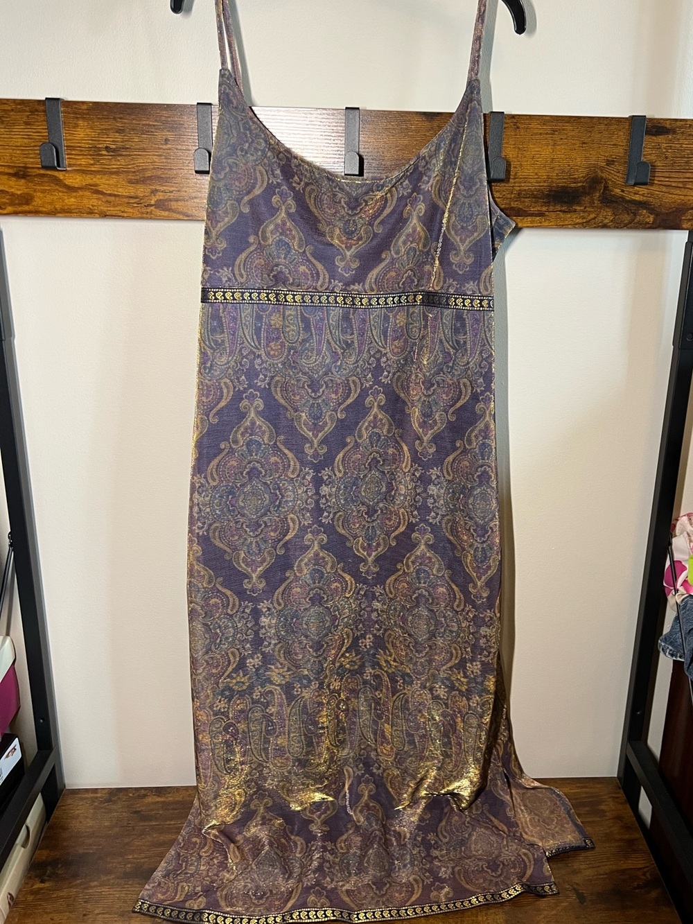 Women’s Paisley Slip Dress in Purple and Gold